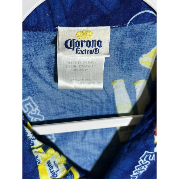 Corona Extra Hawaiian Button Up Shirt Mens XL Blue‎ Short Sleeve Rayon - Picture 3 of 7